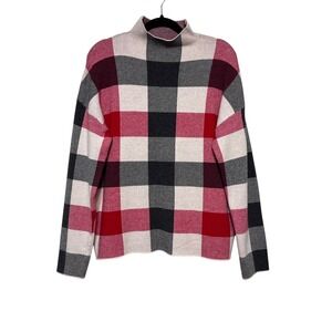 Tahari Checkerboard Plaid Mock Neck Sweater Size‎ L Preppy Academia Old Money